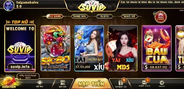 Đa dạng game đặt cược tại Suvip info