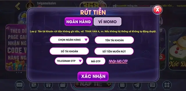 Mẫu rút tiền của cổng game 368Vn Vin rất dễ sử dụng