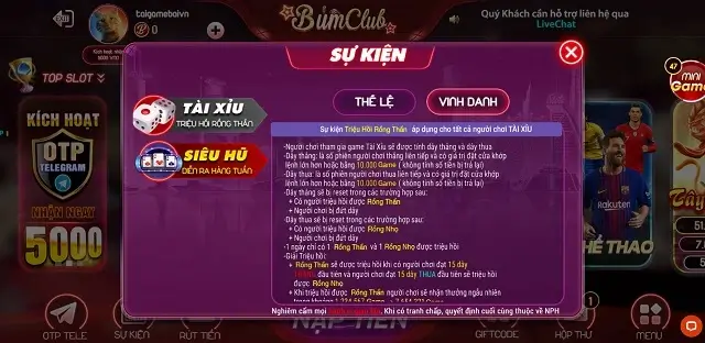 Các sự kiện gắn liền trò chơi trên cổng game BumClub Vip