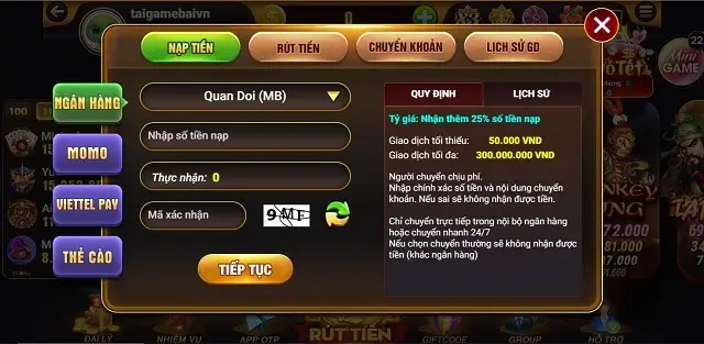 Biểu mẫu phiếu nạp rút tiền của cổng game Do99 Win