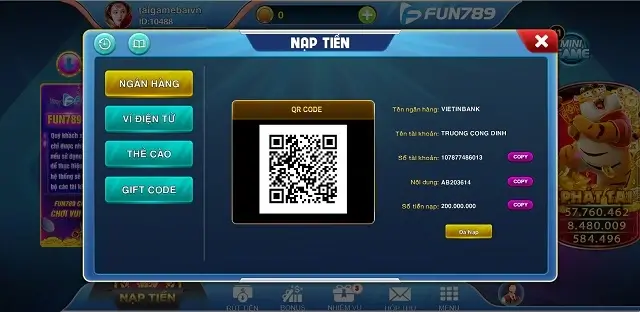 Rút tiền Fun789a App rất thuận tiện với tỷ lệ 1 đổi 1