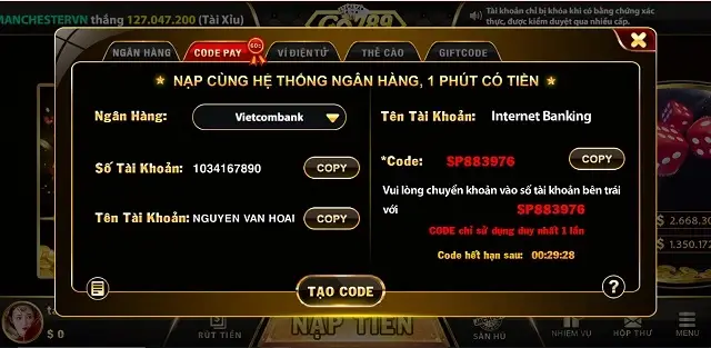 Game thủ nạp rút qua cùng ngân hàng để được Go789 Ac hỗ trợ nhanh nhất