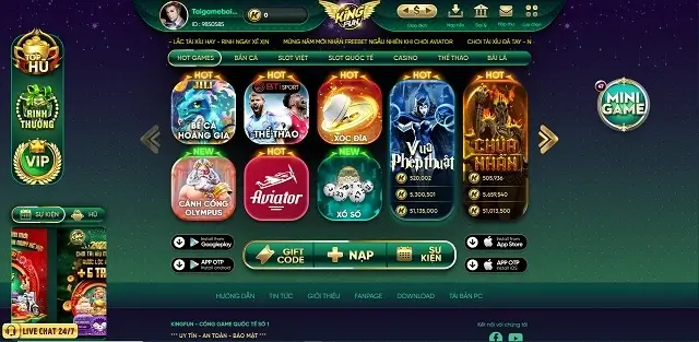 Giao diện game của Kingvip1 Fun là độc nhất