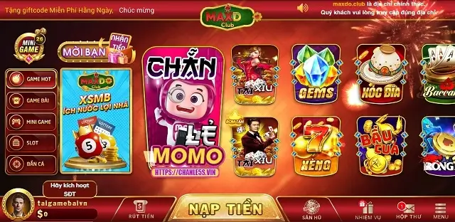 Maxdo Club có giao diện hết sức bắt mắt và rạo rực