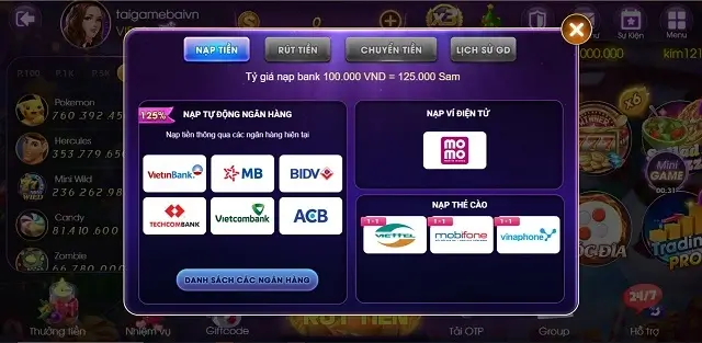 Đa kênh thanh toán tại cổng game Sam86 Biz