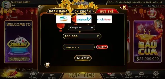 Giao dịch nạp rút của Su88 Bet