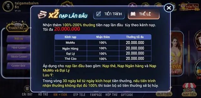 Nạp rút ưu đãi với tỷ lệ hấp dẫn tại Thantai App