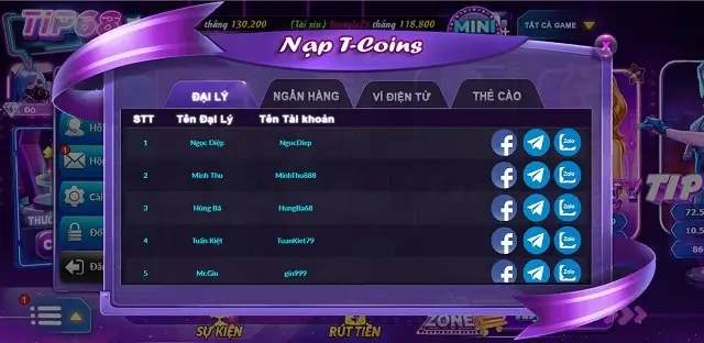 Nhiều đại lý uy tín là đại diện cho cổng game Tip68 Com