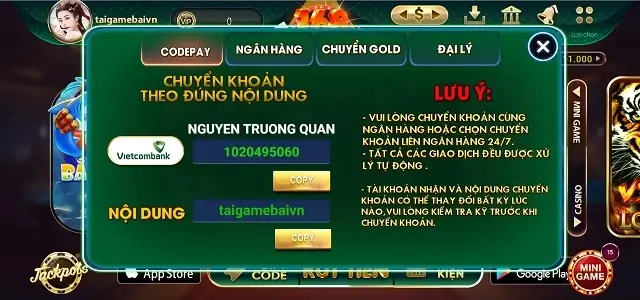 Vip168 Club chỉ hỗ trợ nạp rút qua Bank