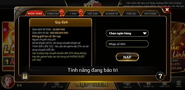 Nạp và rút với tỷ lệ 1:1 tại cổng game Yo88b Club