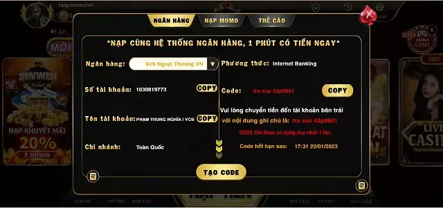 Nạp tiền ưu đãi tại Zinwin Vip