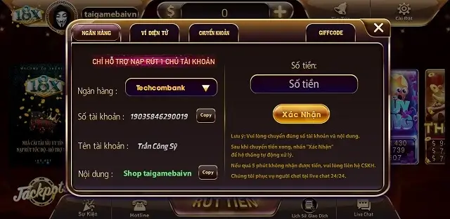 Chỉ hỗ trợ nạp rút cùng 1 số tài khoản trên 18x Bet