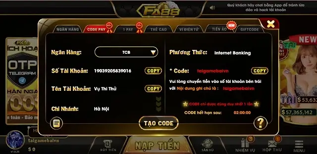 Đa kênh nạp và rút tiền trên cổng game Fa88 Live