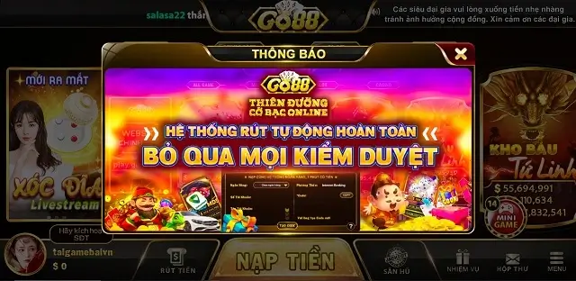 Go88 Nu hỗ trợ rút tiền rất thông thoáng với tỷ lệ 1:1