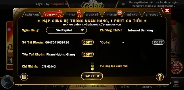 Nên nạp rút cùng 1 số tài khoản trên Go88 Vip để được hỗ trợ nhanh