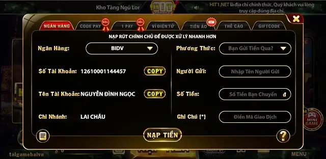 Hit1 Net là cổng game có rất nhiều kênh thanh toán