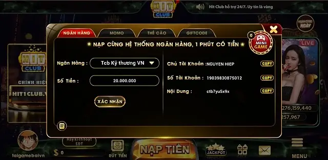 Hit1club Vin hỗ trợ người chơi nạp rút nhanh qua đa kênh