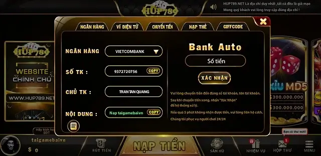 Nạp rút không mất phí trên cổng game Hup789 Net