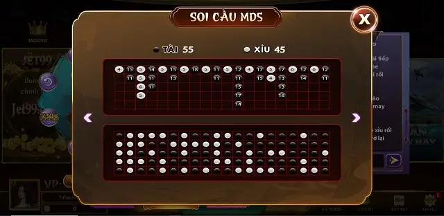 Tài xỉu Jet99 Club có bảng soi cầu rất dễ quan sát và nắm bắt