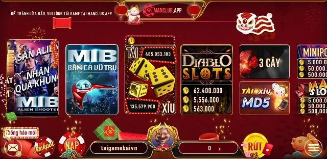 Giao diện ở đẳng cấp rất cao của cổng game Manclub App