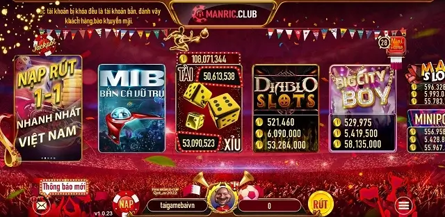 Giao diện đẹp mắt của cổng game Manvip Xyz