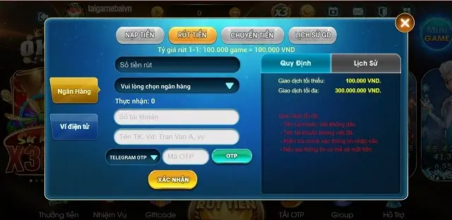 Nạp rút không mất phí trên cổng game Oke Vin