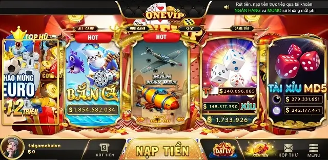 Cổng game Onevip Vin có giao diện sặc sỡ và rất trực quan