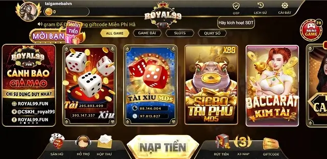 Giao diện siêu Vip của Royal99 Fun