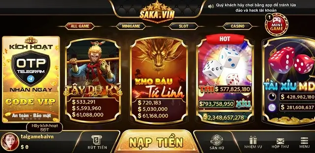 Cổng game Saka.Vin có giao diện hiện đại và đẹp mắt