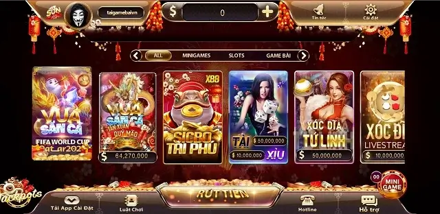 Giao diện đã thành kinh điển của cổng game Sun5 Vip