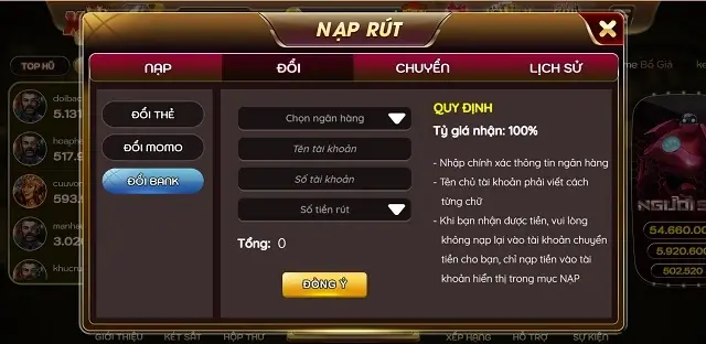 Nạp đổi tỷ lệ 1:1 trên cổng game Xo68 Vip qua đa kênh