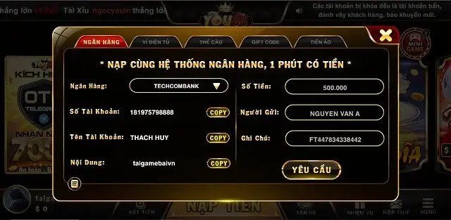 Nên nạp rút cùng 1 số tài khoản trên You88 Vip để được hỗ trợ nhanh