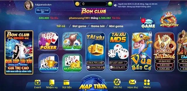 Giao diện đẹp kinh điển của cổng game Bonclub io