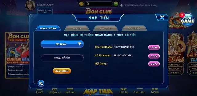 Nạp rút cùng hệ thống để được nhà phát hành Bonclub io hỗ trợ nhanh