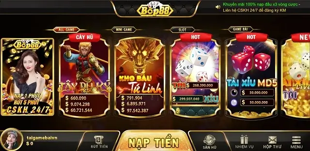 Bop88 Club là cổng game chuyên về tài xỉu và nổ hũ slot