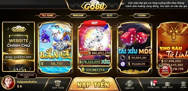 Giao diện đẳng cấp, hiện đại của cổng game Go88m Net