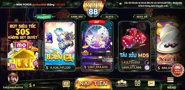 Cổng game Kul88 Fun hỗ trợ đa dạng các dịch vụ cược