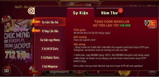 Man79 Club hỗ trợ thành viên tối đa nhận Giftcode