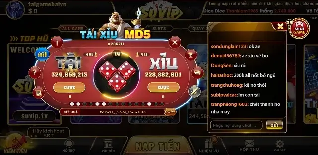 Thông số trong game tài xỉu MD5 của Suvip1.com là rất trung thực