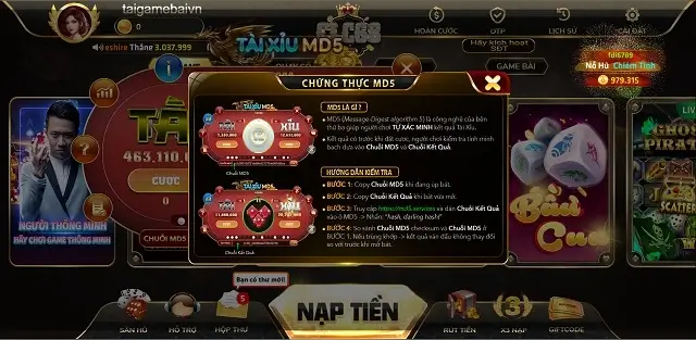 Bảng hướng dẫn trong game tài xỉu MD5 của CLC68.com