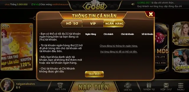 Liên kết ngân hàng trên Go88z Bet