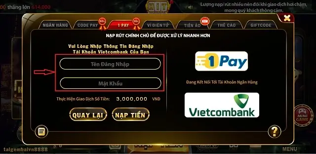 Nạp tiền 1 Pay cực nhanh tại Hit6 Club