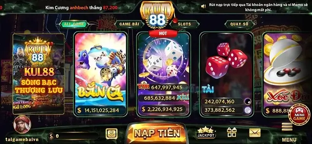 Nhiều trò chơi hấp dẫn trên Kul88 Win