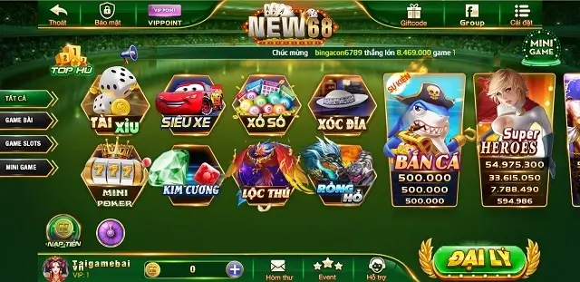 Giao diện New68 Fun