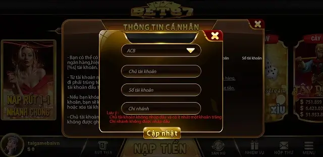 Nạp rút tiền Bet87 Top