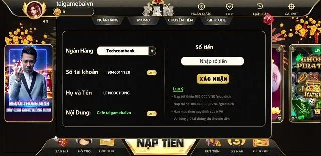 Nạp rút tiền qua bank tại Gameto88 Fun