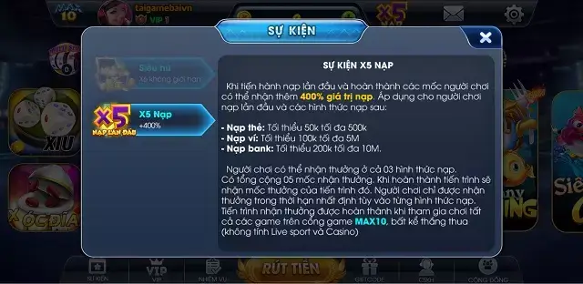 Max10.Club thưởng nạp siêu khủng