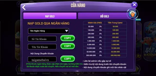 Mẫu nạp rút tiền trên 52win.info