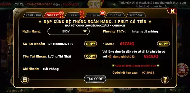 Mẫu nạp tiền Hit32.Club