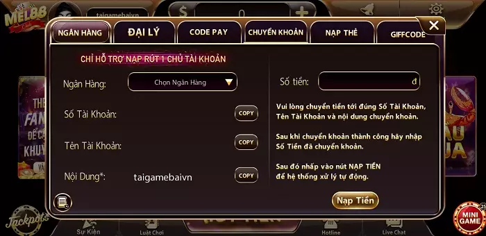 Nạp tiền tại Mel88.Club